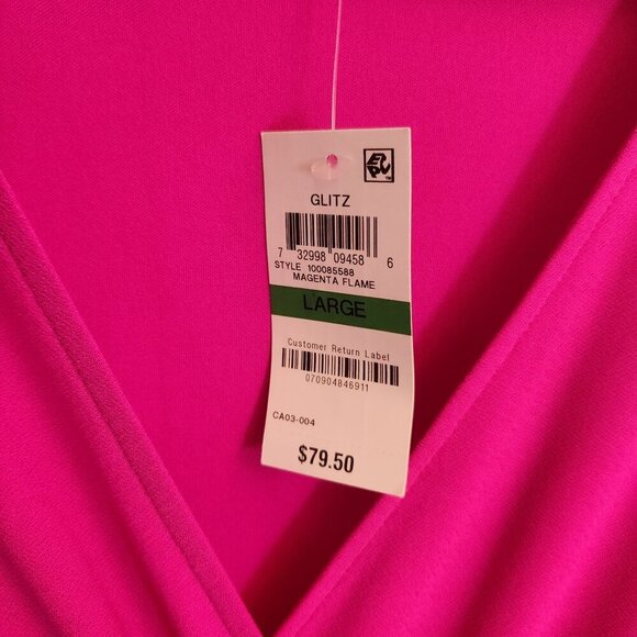 INC International NWT Glitz Faux Wrap Dress Magenta Flame BarbiecoreSize L - Picture 5 of 8